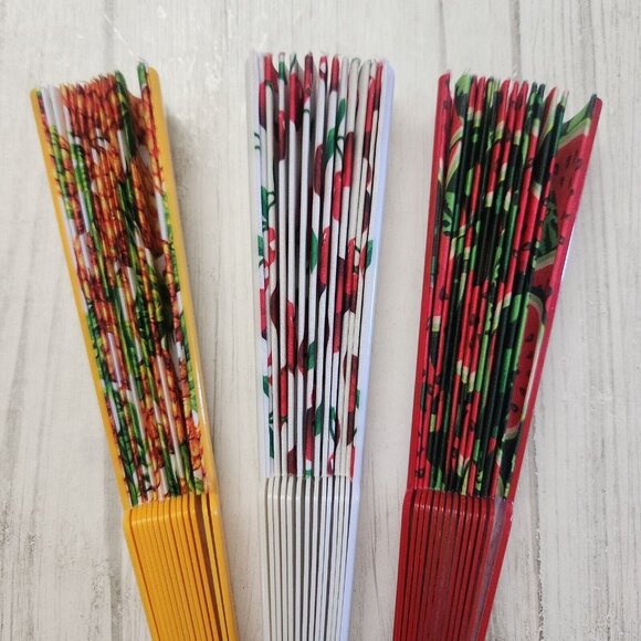 CFruit Print Hand Folding Fans Cherry Watermelon Pineapple Pin Up Style Lot - Picture 7 of 7